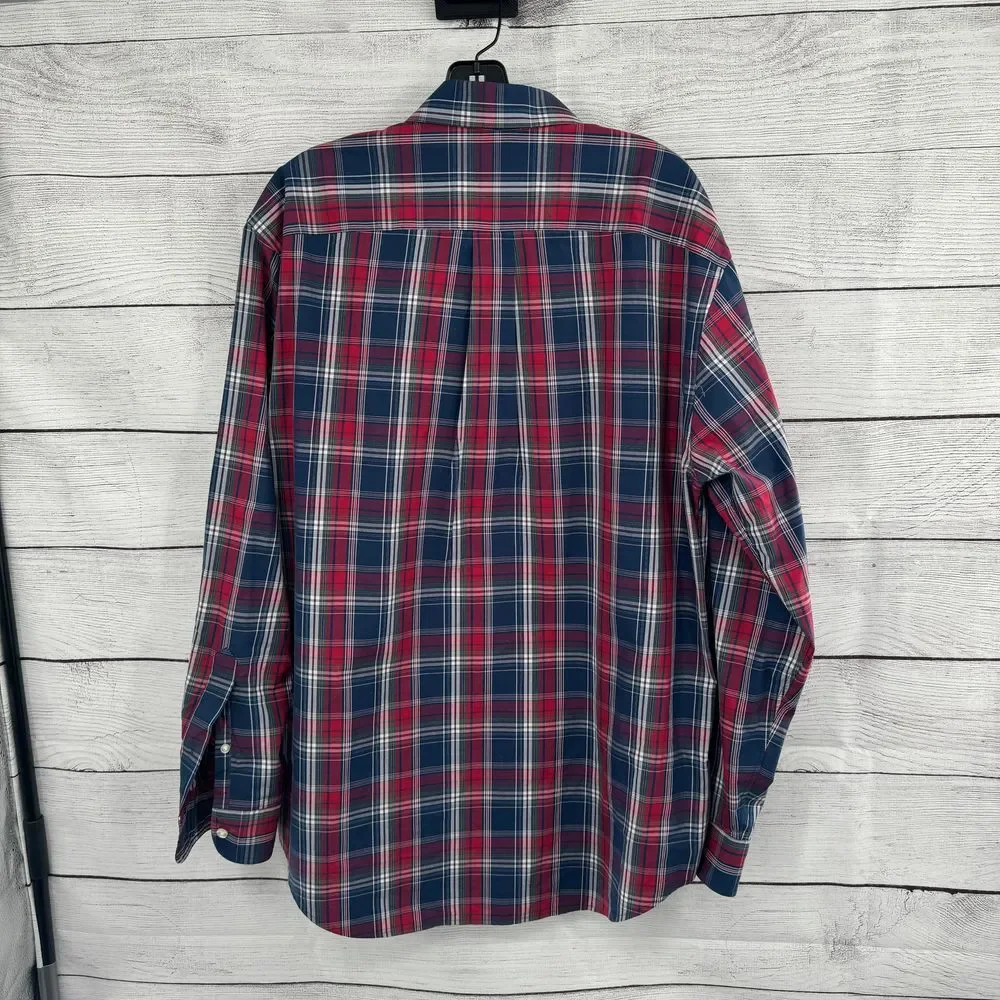 Vineyard Vines Classic Fit Tucker Plaid Button-Down Shirt Medium Navy Red Casual
